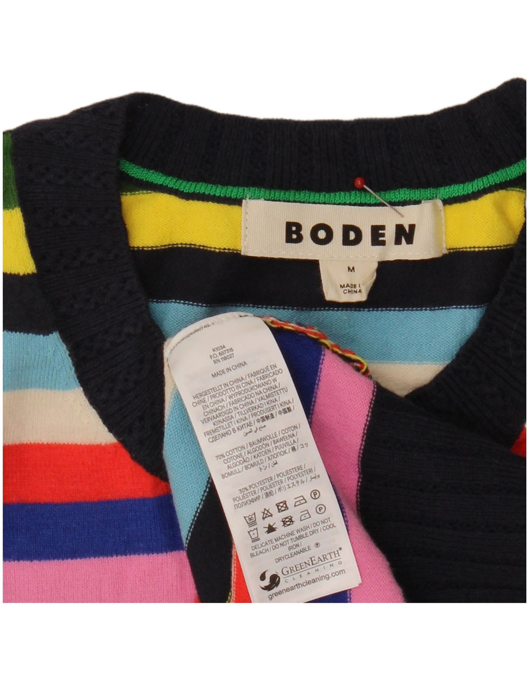 Maglione maglione girocollo da donna Boden UK 14 a righe multicolori medie