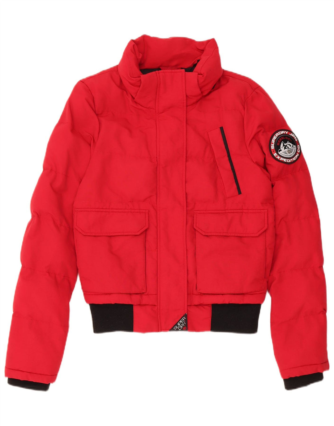 Giacca imbottita oversize da donna Superdry UK 8 Small Nylon rosso a blocchi di colore