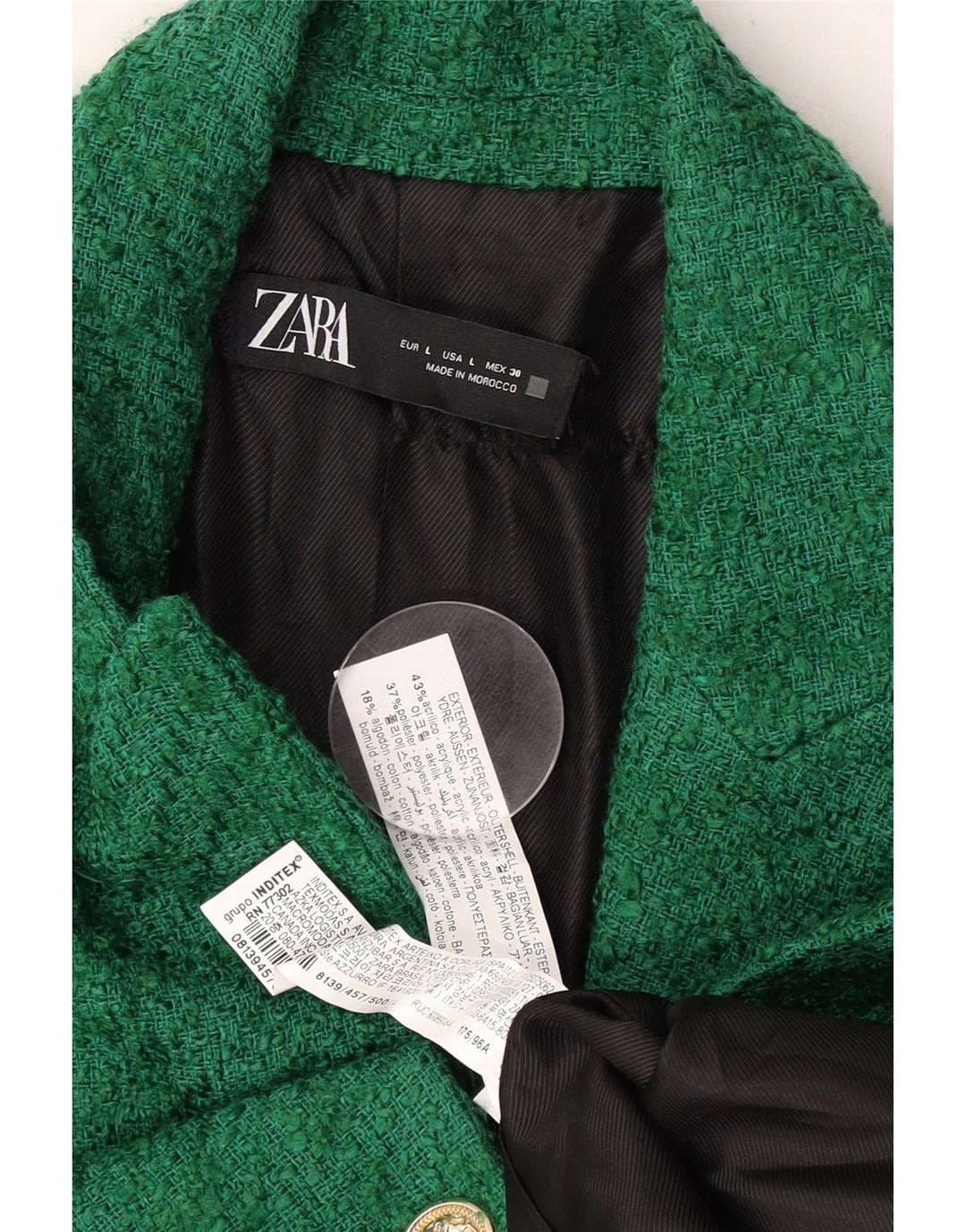 Giacca blazer a 1 bottone da donna Zara UK 16 grande acrilico verde