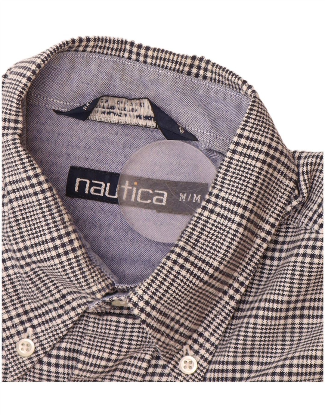 NAUTICA Camicia da uomo in flanella di cotone pied de poule blu navy medio