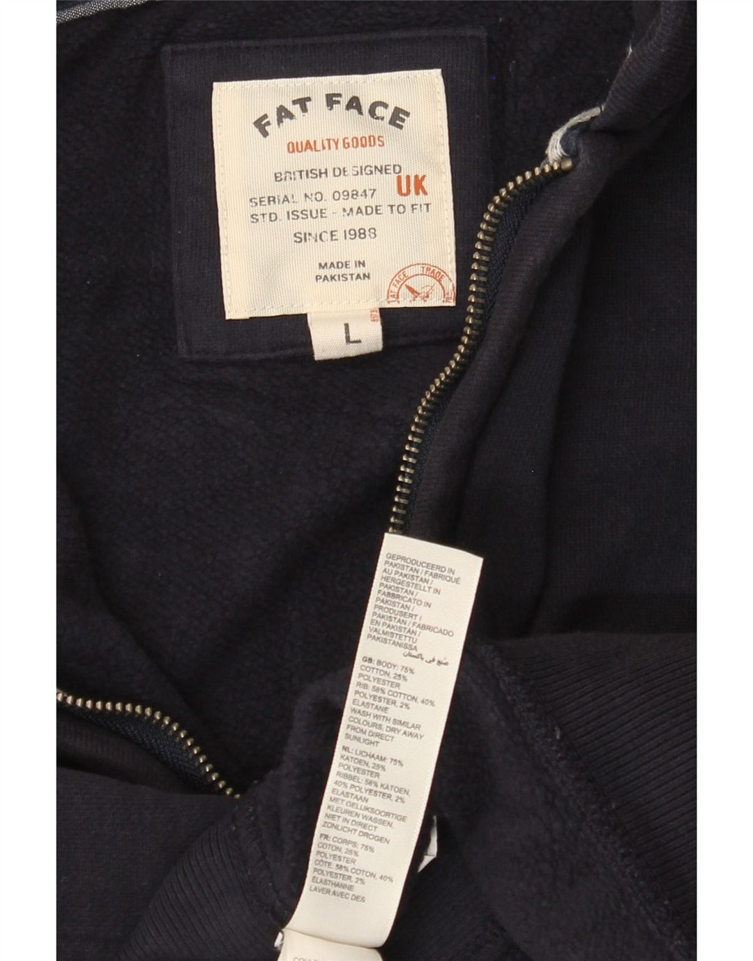 Felpa con cappuccio e zip da uomo Fat Face, grande, in cotone blu navy