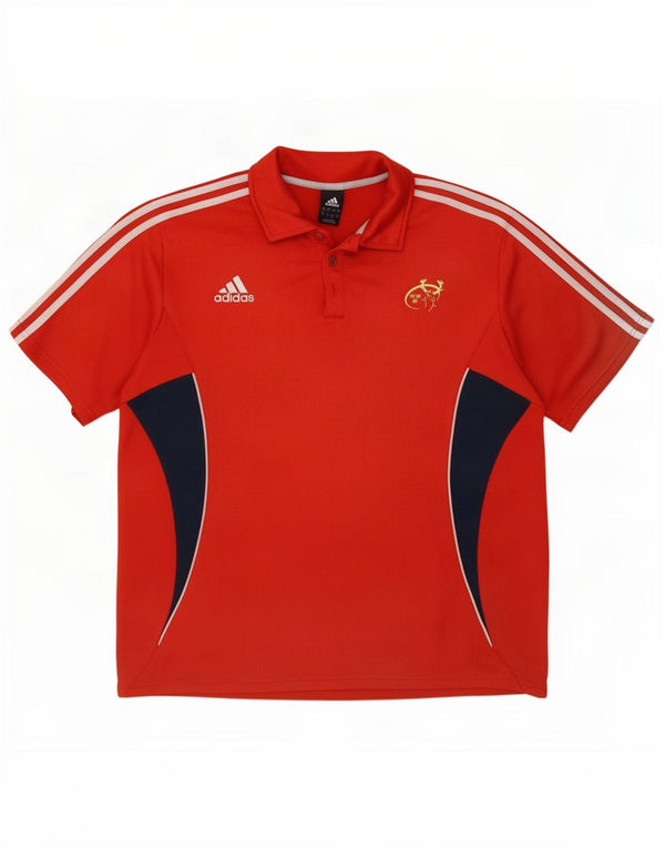 Adidas Mens Munster Rugby Polo Shirt UK 46/48 XL Red Colourblock Polyester