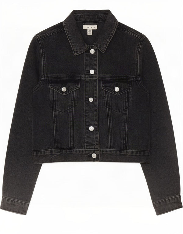 Giacca in denim corto da donna Topshop UK 8 piccolo cotone nero