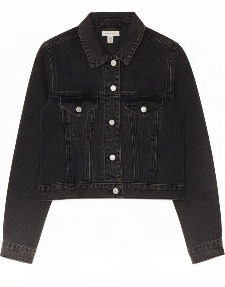 Giacca in denim corto da donna Topshop UK 8 piccolo cotone nero