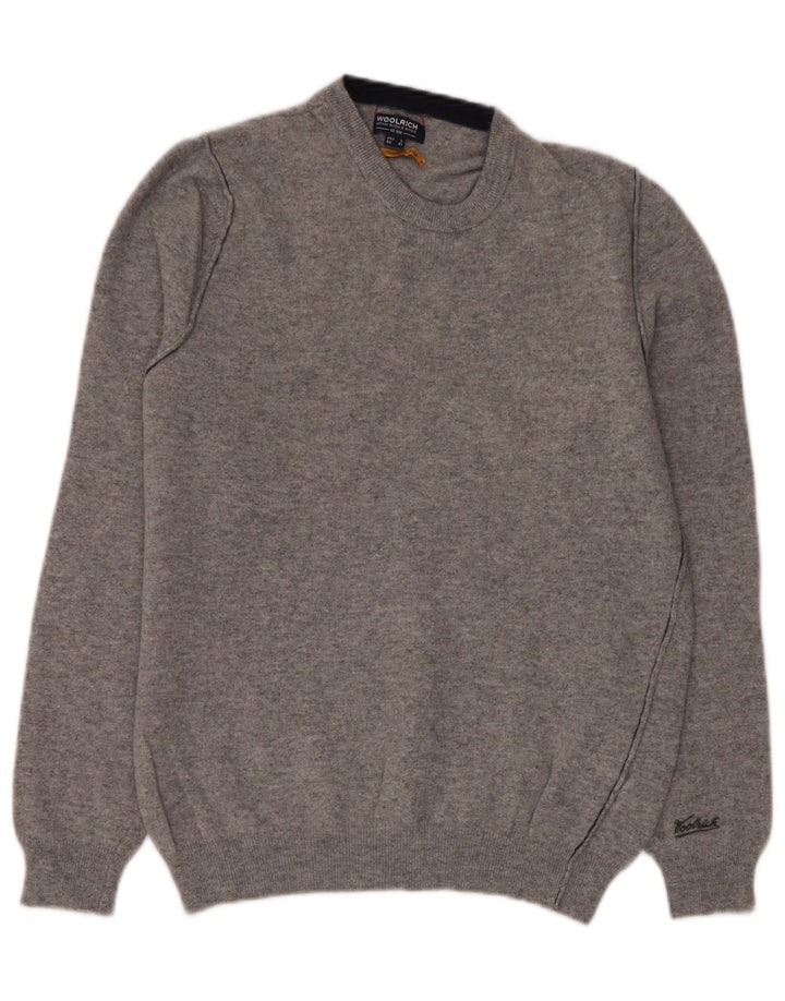 Maglione maglione girocollo da donna Woolrich UK 16 grande lana grigia