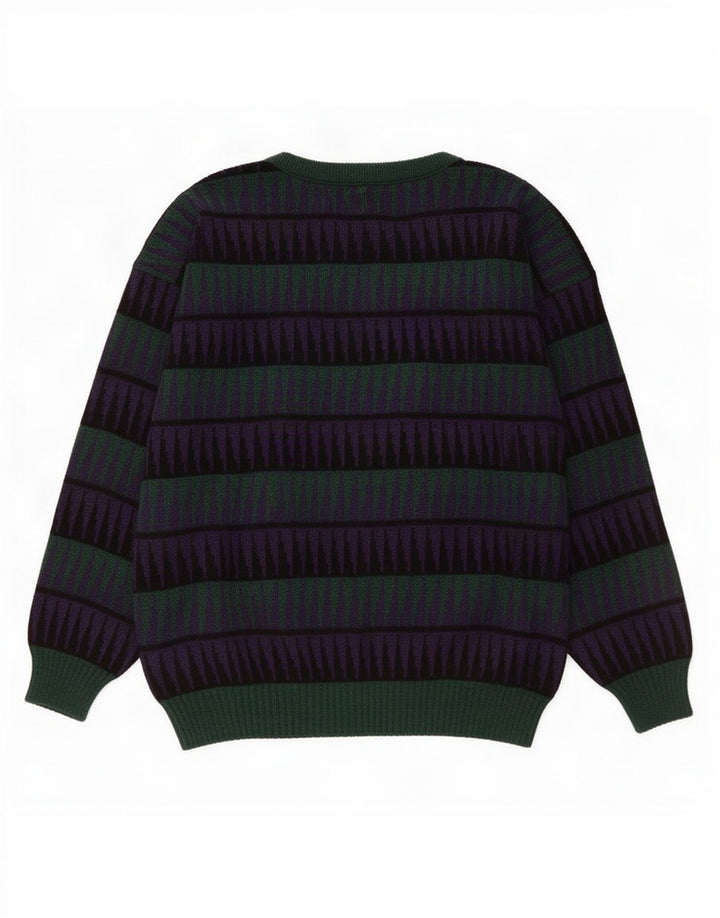 Maglione cardigan da uomo vintage grande geometrico verde