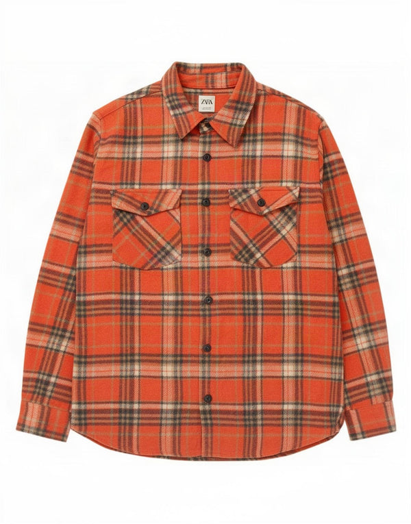 Camicia Zara da uomo in flanella dalla vestibilità comoda, in poliestere a quadri arancioni grandi