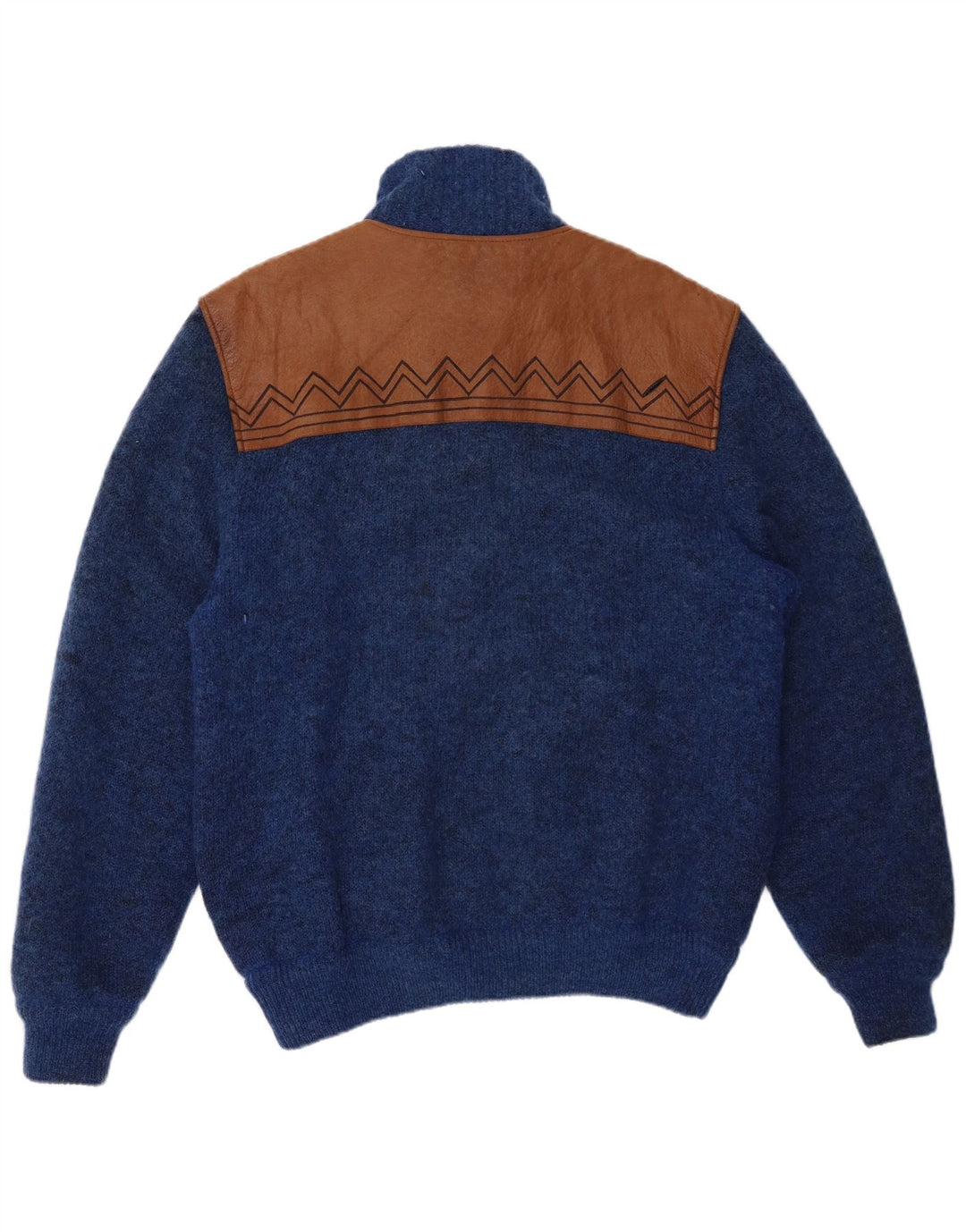 LAMBERS Maglione cardigan da uomo grande in lana color block blu