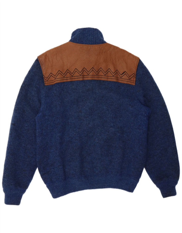 LAMBERS Maglione cardigan da uomo grande in lana color block blu