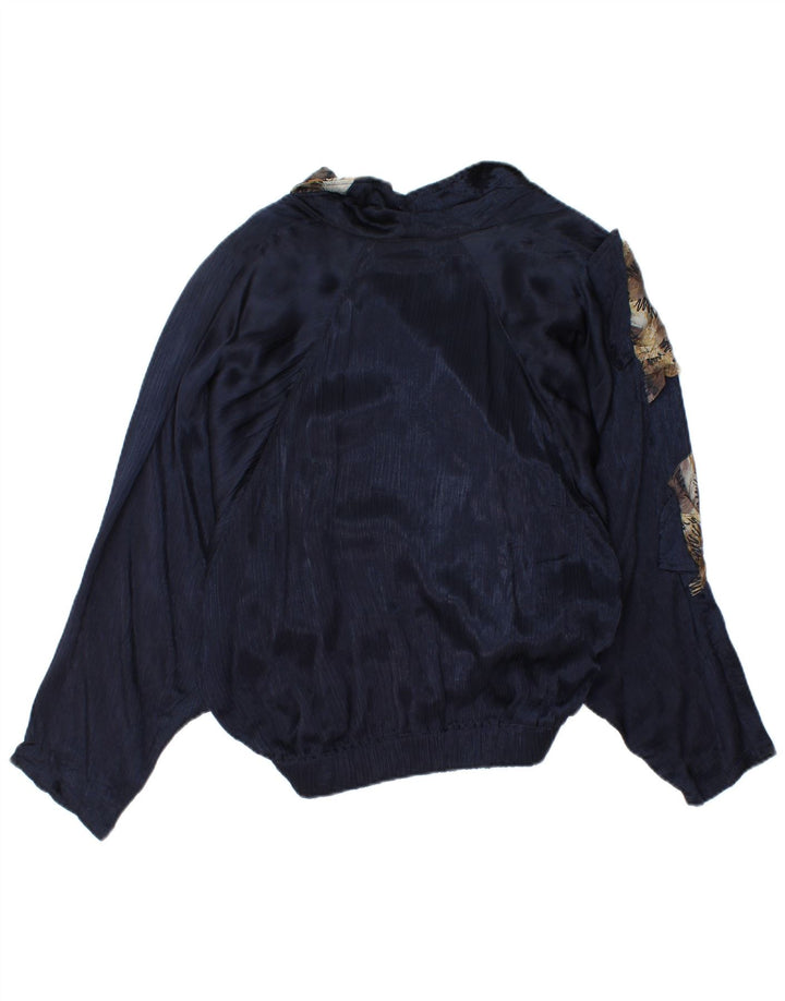 Giubbotto bomber asimmetrico da donna vintage UK 10 piccola stampa animalier blu navy