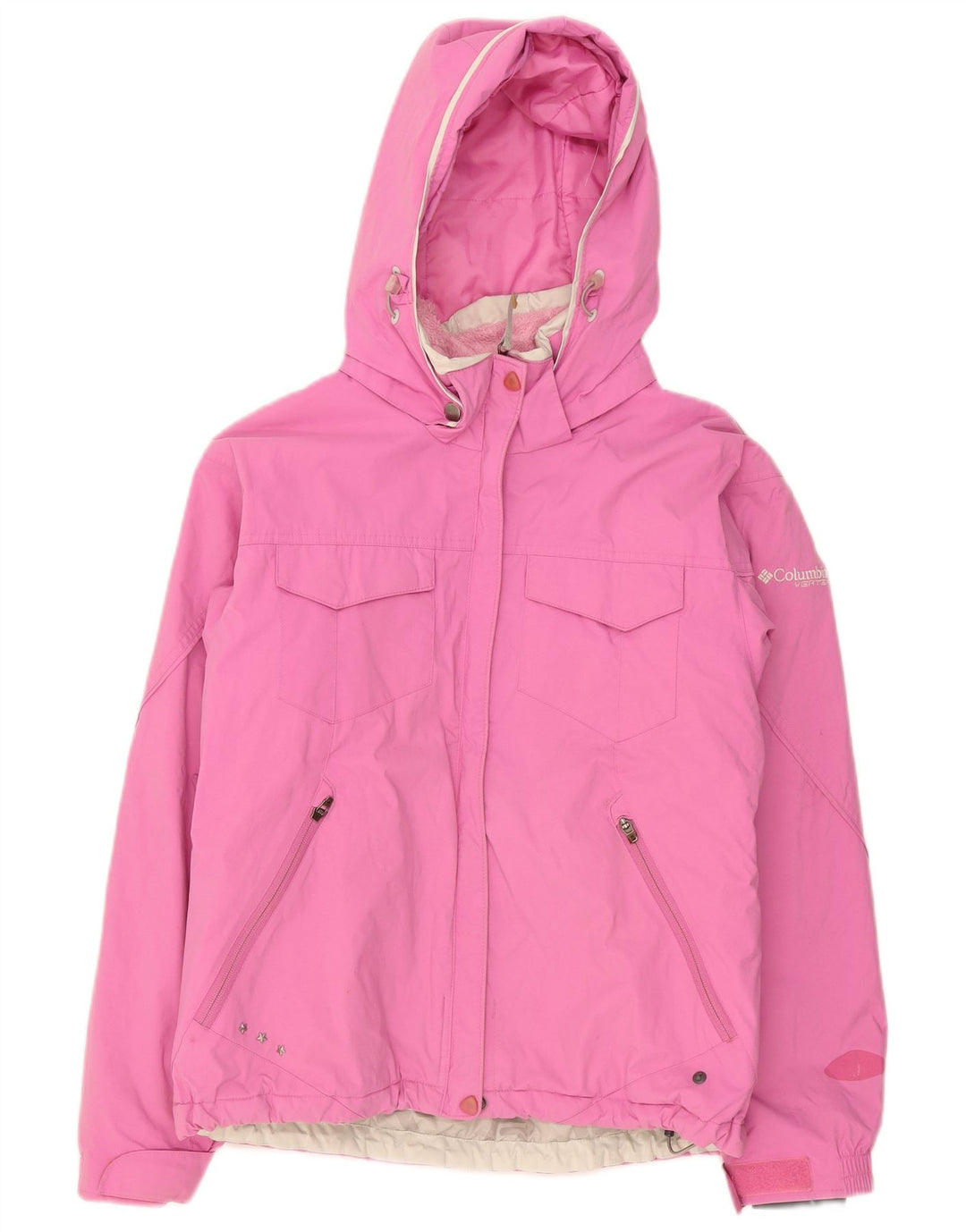 Giacca antipioggia con cappuccio da donna Columbia UK 14 nylon rosa medio