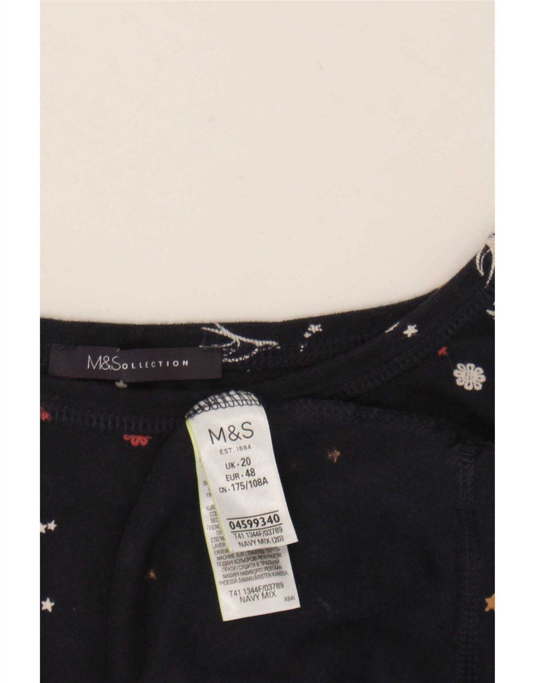 Marks & Spencer Top da donna con motivo astratto manica 3/4 UK 20 2XL Blu navy