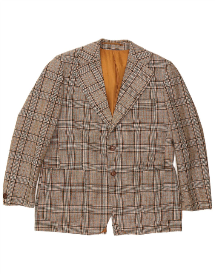Giacca blazer da uomo a 2 bottoni VINTAGE UK 40 grande poliestere a quadri grigi