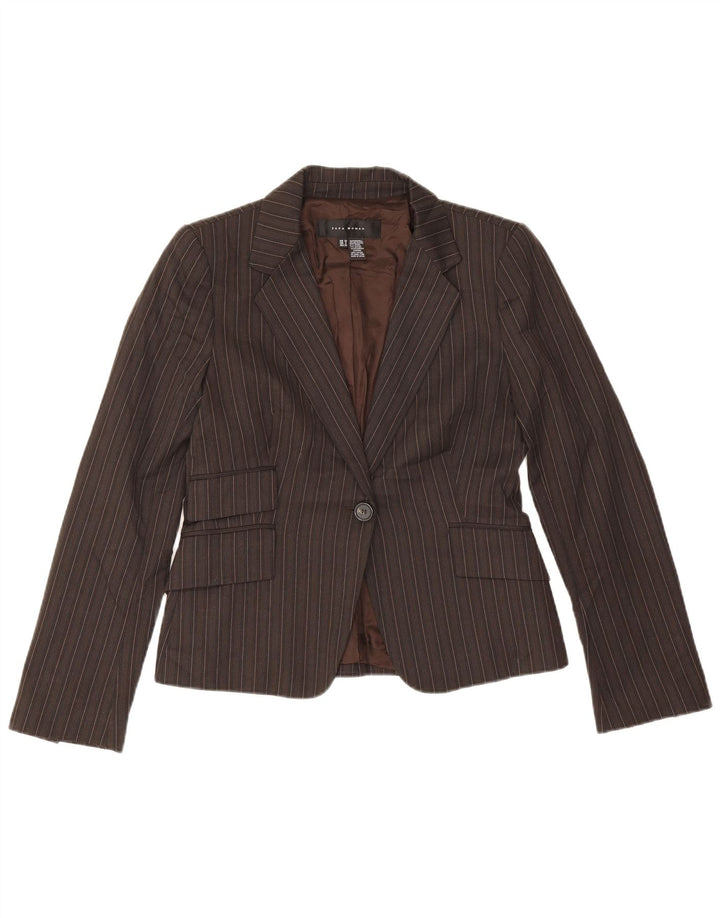 Giacca blazer a 1 bottone da donna Zara EU 38 piccolo poliestere gessato marrone
