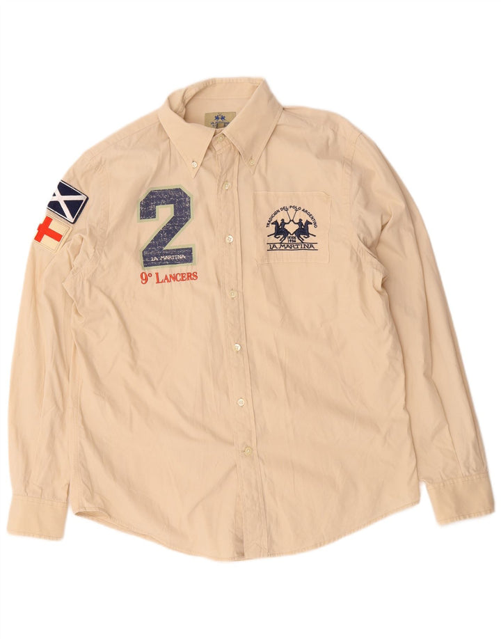 Camicia grafica da uomo La Martina in cotone beige medio