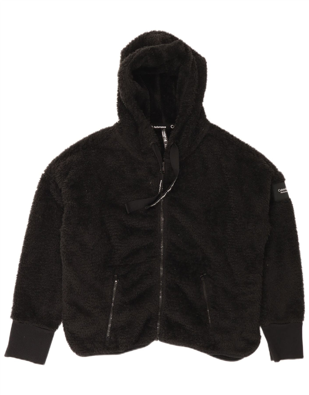 Giacca in pile oversize con cappuccio da donna Calvin Klein UK 18 XL poliestere nero