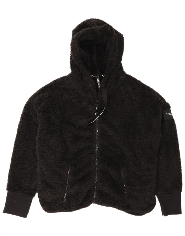Giacca in pile oversize con cappuccio da donna Calvin Klein UK 18 XL poliestere nero