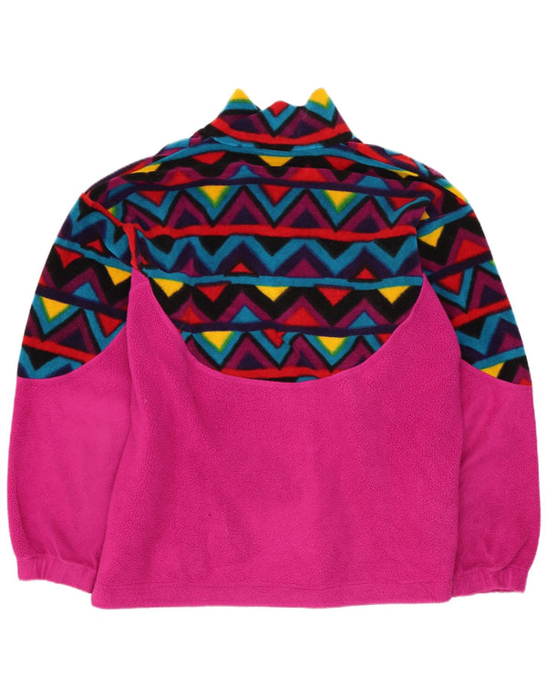 Giacca in pile vintage da donna UK 20 2XL Rosa retrò geometrica