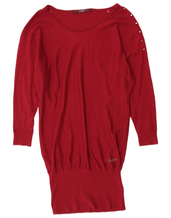 Guess Abito da donna con vestibilità comoda e vita bassa UK 4 XS Bordeaux Lana