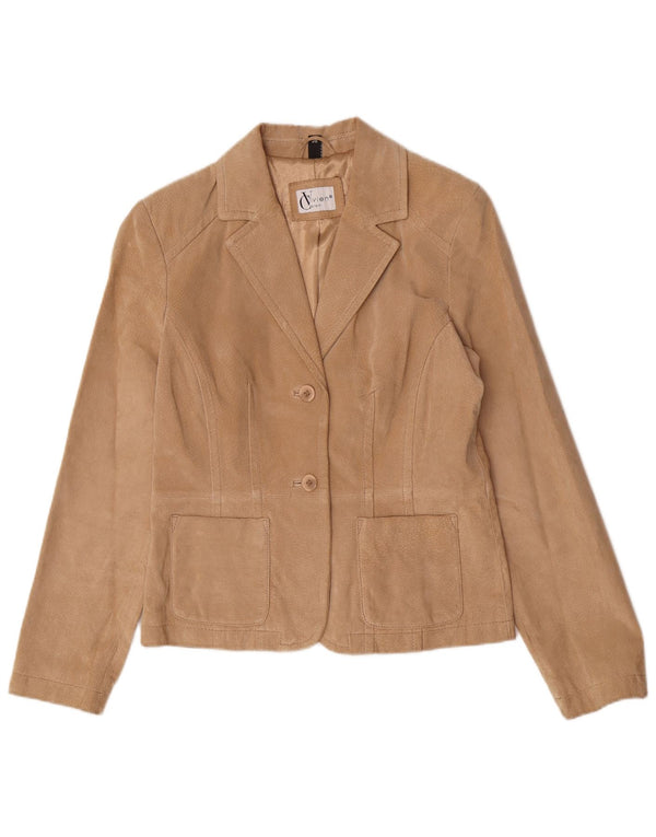 Giacca blazer in pelle scamosciata a 2 bottoni da donna Vivien Caron EU 36 piccola in pelle beige