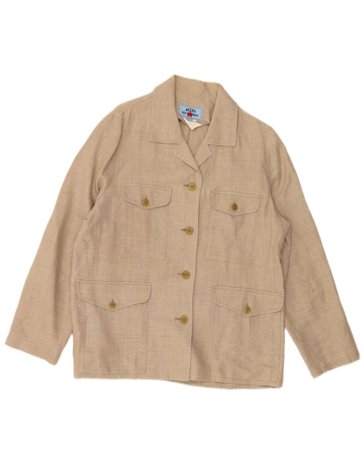 Giacca blazer da donna a 4 bottoni LES COPAINS IT 46 Large in lino beige