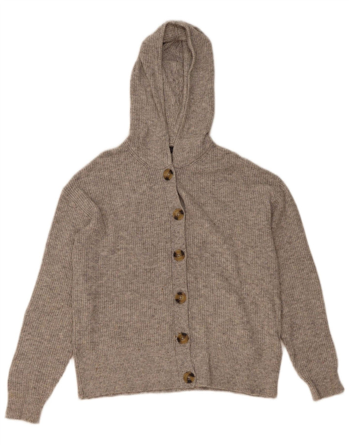 MARKS & SPENCER Maglione cardigan con cappuccio da donna UK 14 Poliestere grigio medio