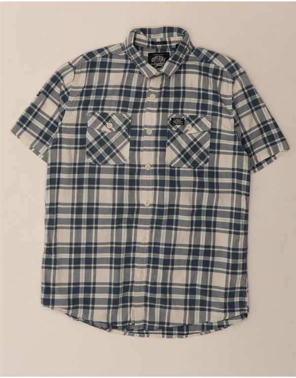 Camicia a maniche corte da uomo Superdry XL in cotone a quadri blu