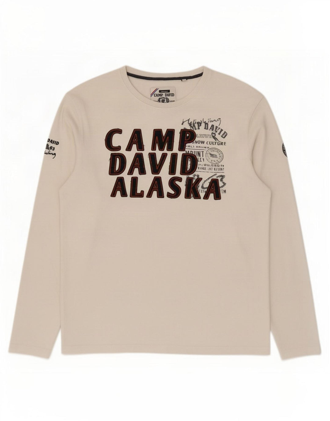 Camp David Maglietta grafica da uomo a maniche lunghe XL in cotone bianco