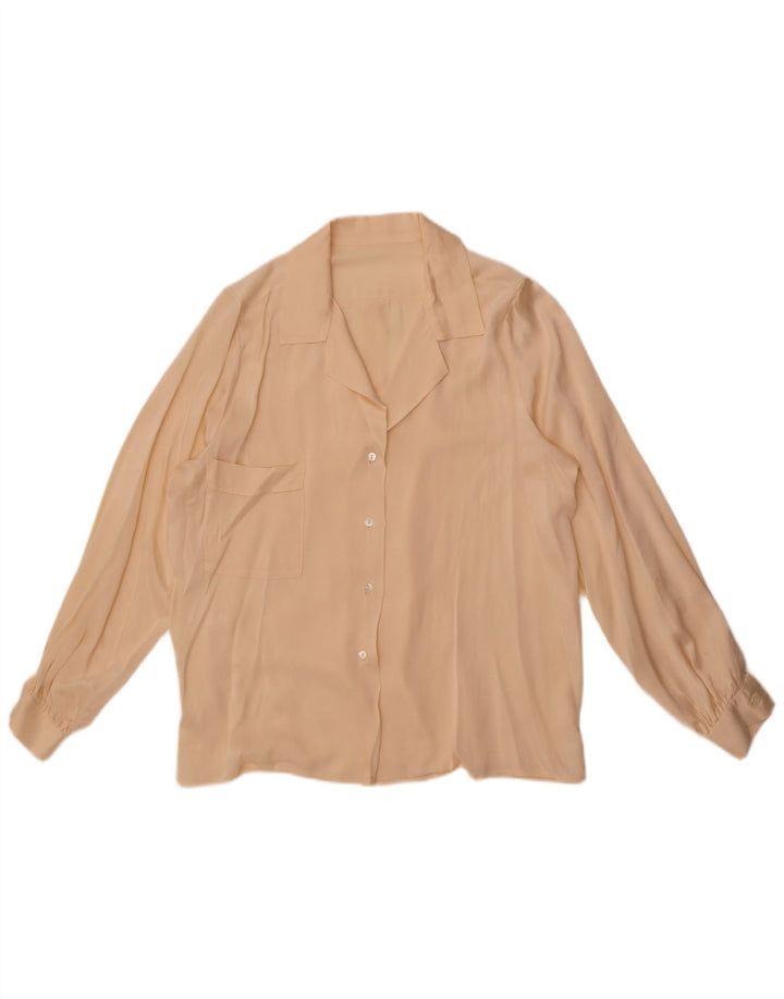 Camicetta camicia vintage da donna UK 14 grande beige