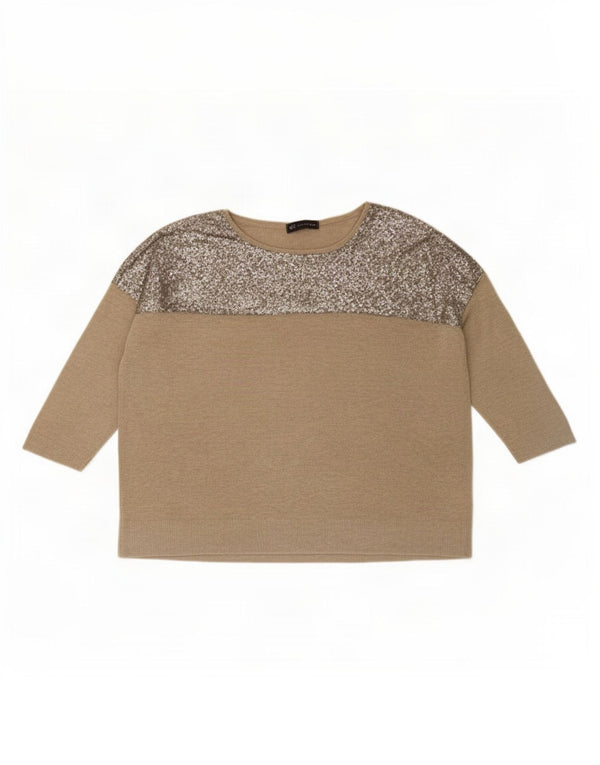 Top con paillettes da donna Marks & Spencer manica 3/4 UK 18 XL viscosa dorata