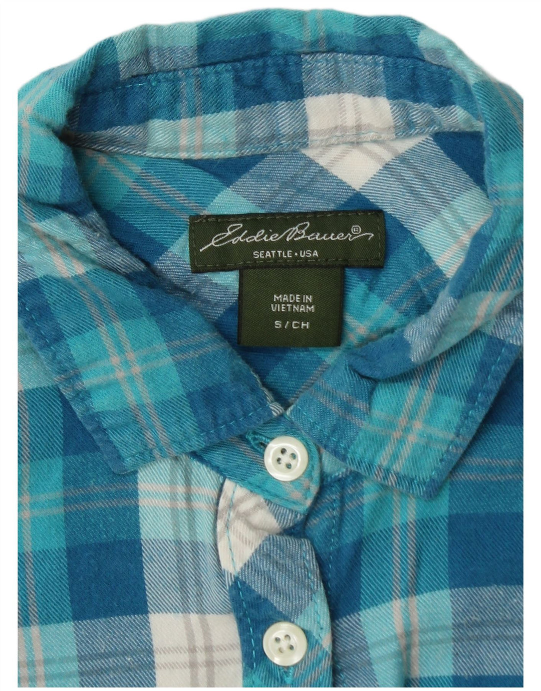 Camicia di flanella da donna EDDIE BAUER UK 10 piccolo cotone a quadri blu