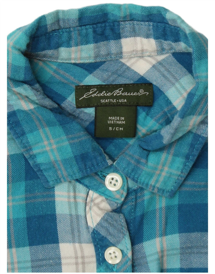 Camicia di flanella da donna EDDIE BAUER UK 10 piccolo cotone a quadri blu