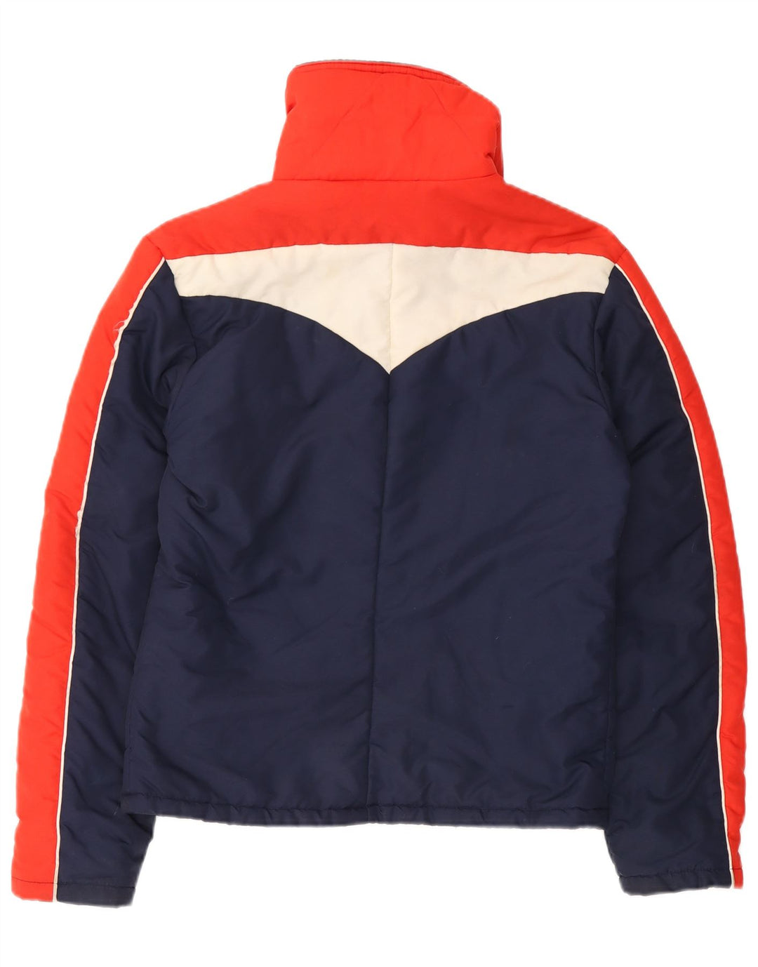 Giacca imbottita da donna vintage UK 14 grande color block blu navy
