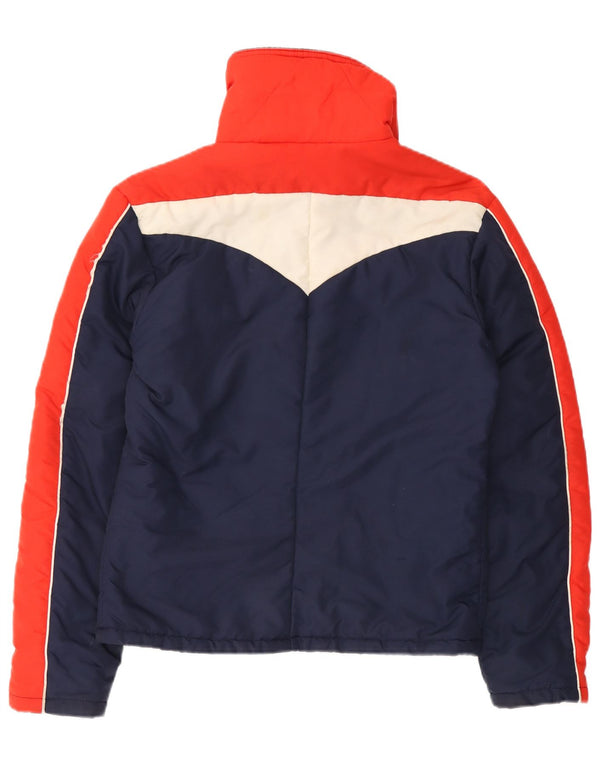 Giacca imbottita da donna vintage UK 14 grande color block blu navy