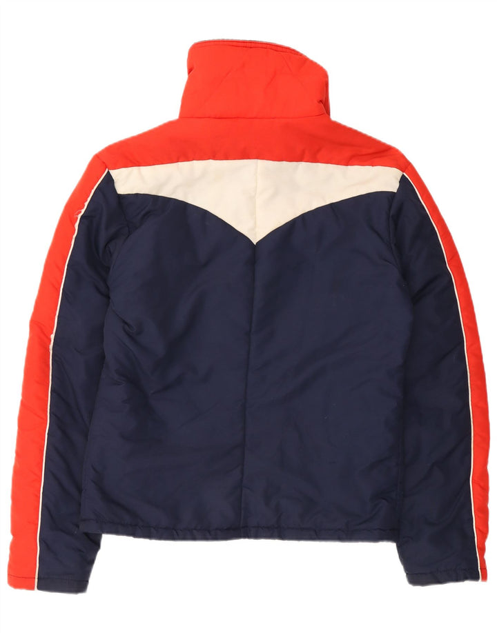 Giacca imbottita da donna vintage UK 14 grande color block blu navy