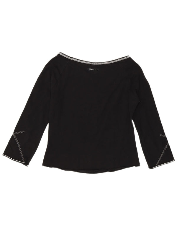 CHAMPION Top grafico da donna manica 3/4 UK 10 piccolo nero