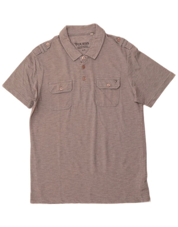 Polo militare da uomo GUESS grande in cotone gessato grigio