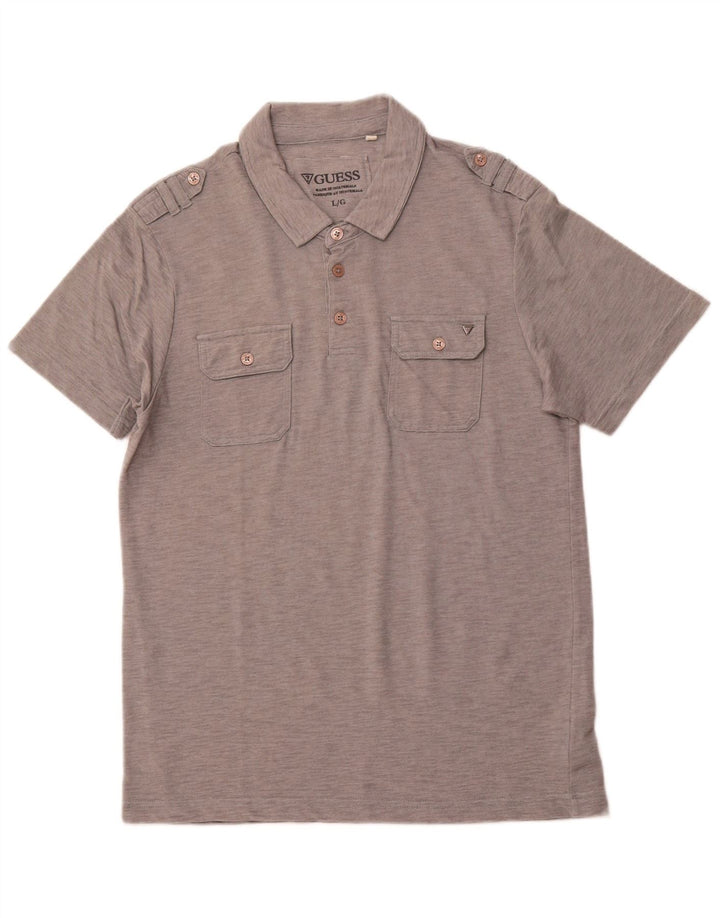 Polo militare da uomo GUESS grande in cotone gessato grigio