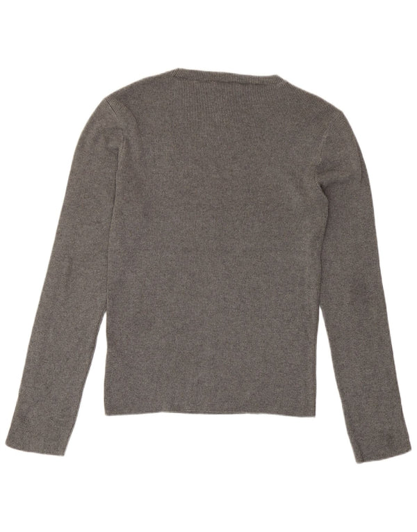 Topshop Donna Top Manica Lunga UK 16 Grande Acrilico Grigio