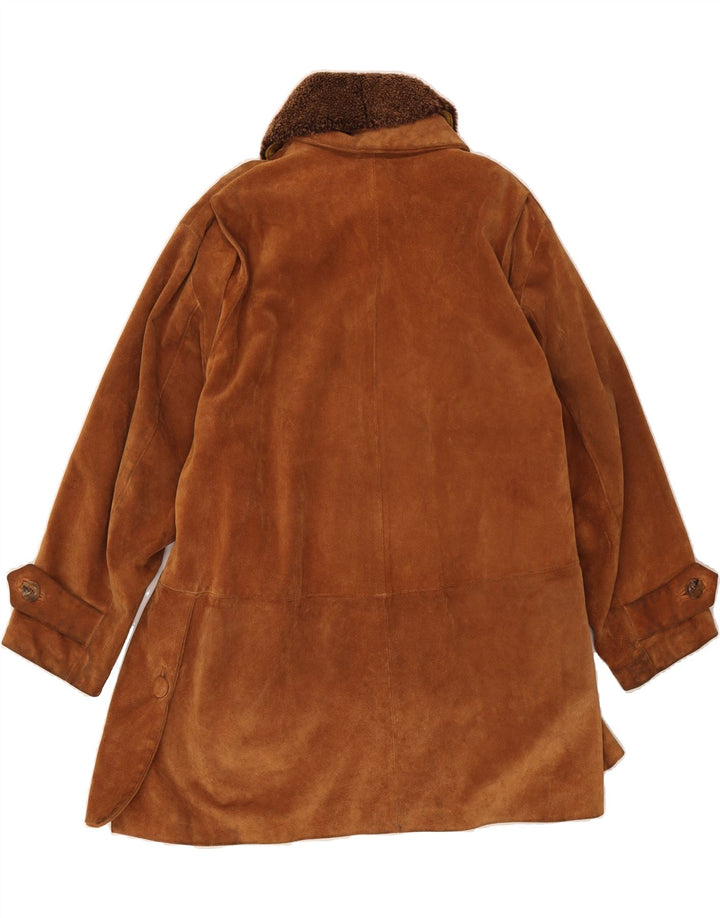 VINTAGE Womens Suede Overcoat IT 46 Large Brown Leather Vintage Vintage and Second-Hand Vintage from Messina Hembry 
