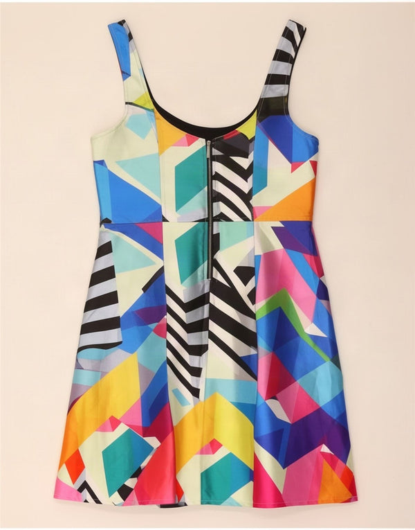 Abito a trapezio senza maniche da donna Coast UK 14 Grande motivo geometrico multicolore