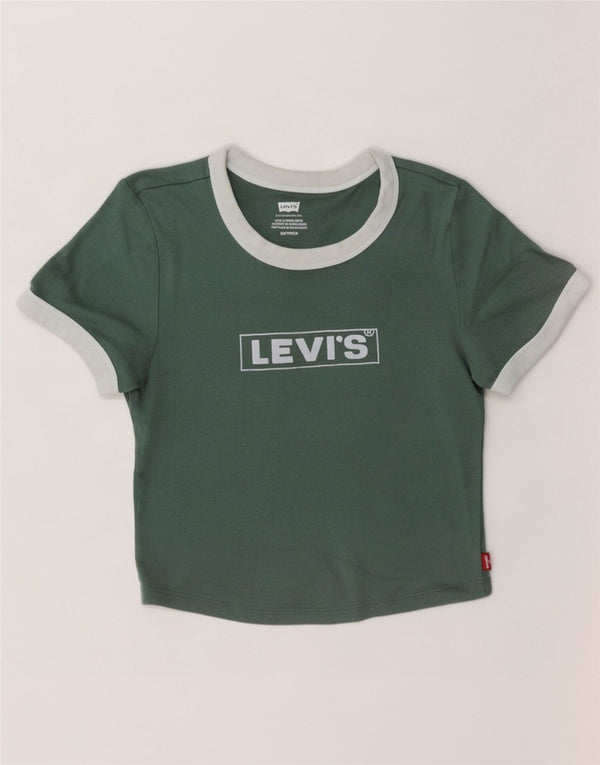 Levi's T-shirt grafica corta da donna Top UK 6 XS Cotone color block verde