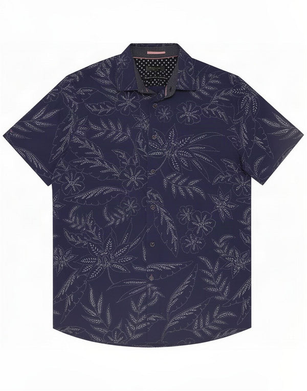 Ted Baker Camicia a maniche corte da uomo Taglia 4 Large Blu navy in cotone floreale