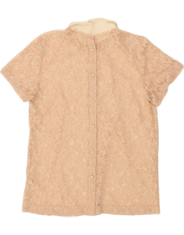 VINTAGE Womens See Through Shirt Blouse UK 14 Medium Beige Floral