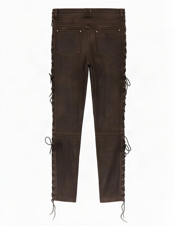 Pantaloni da uomo vintage in pelle stile motoristico grandi W32 L32 neri
