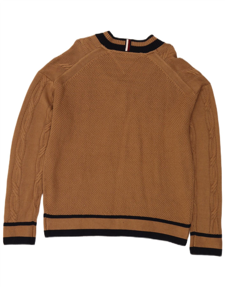 Tommy Hilfiger Maglione da uomo con scollo a V color block marrone medio