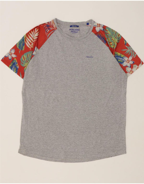 Jack & Jones T-shirt da uomo vestibilità regolare Top XL in cotone floreale grigio