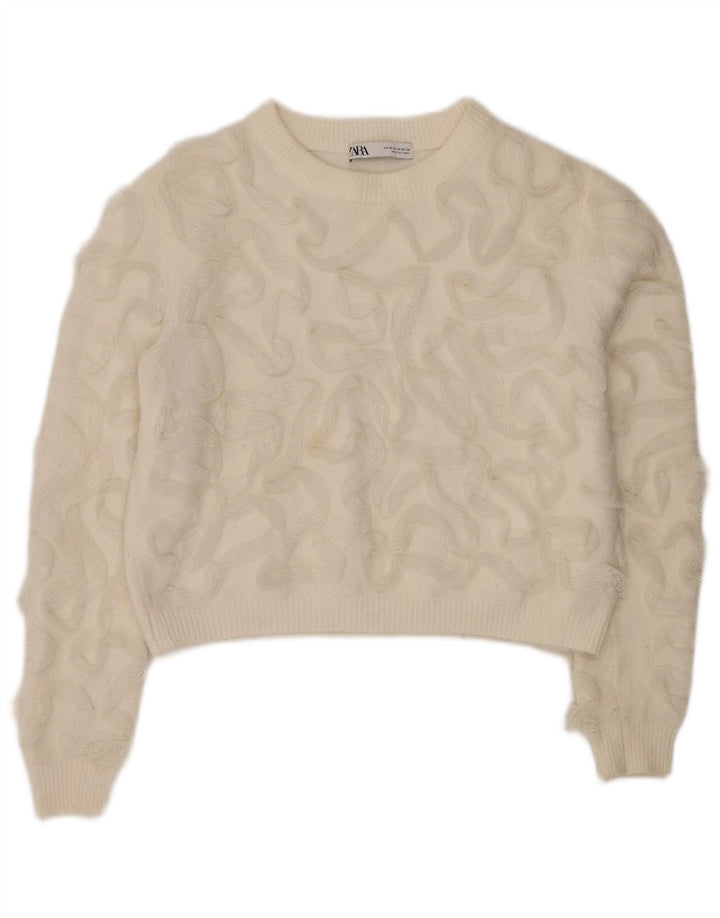 Maglione corto con scollo a barca da donna Zara UK 14 bianco medio