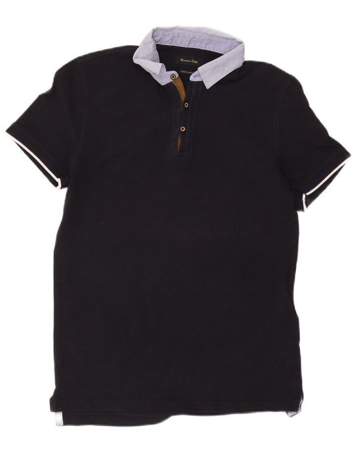 Massimo Dutti Mens Polo Shirt Medium Navy Blue Colourblock Cotton