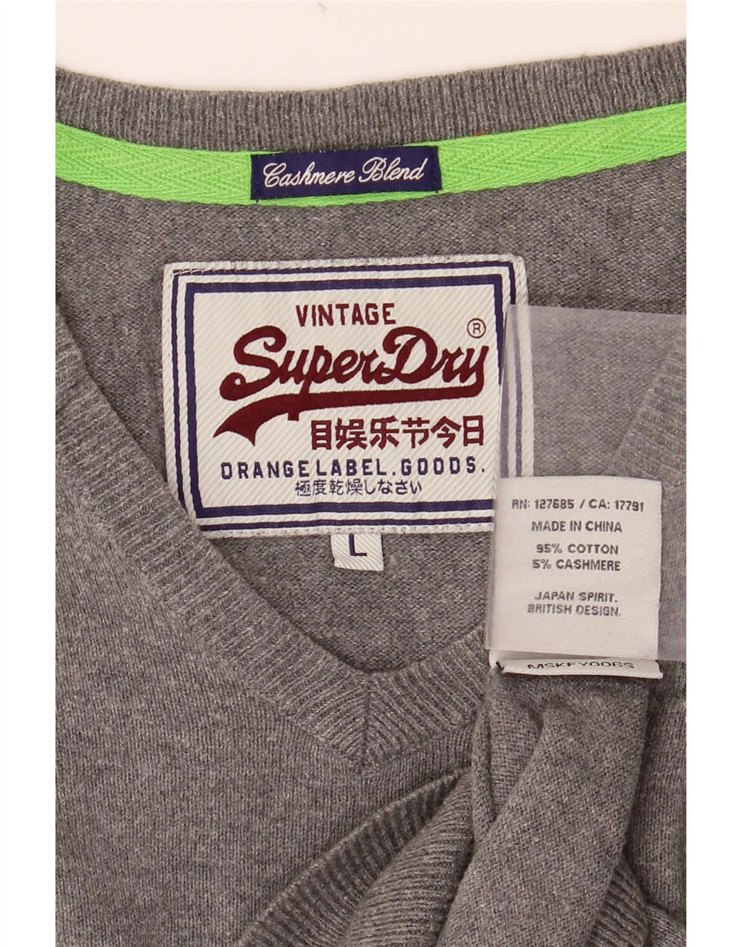 Maglione da uomo con scollo a V SUPERDRY grande cotone grigio